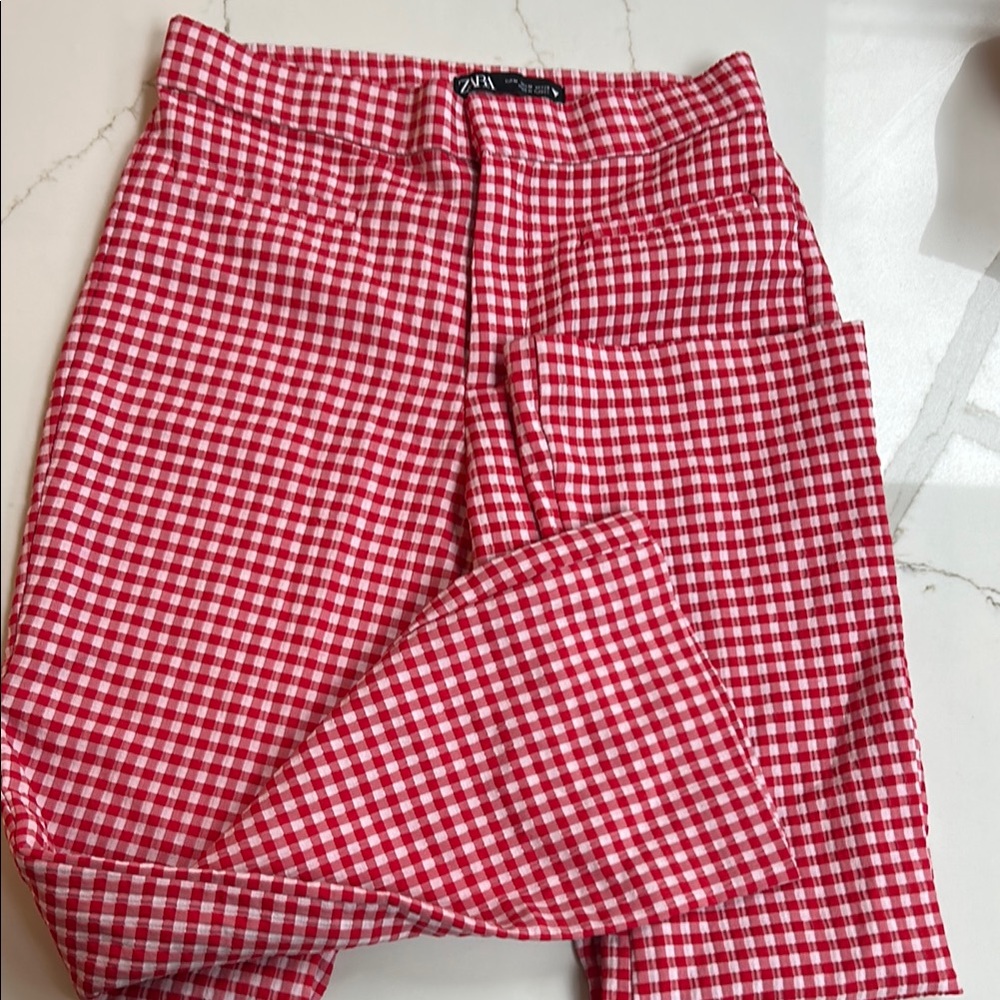 Zara Red and White Checkered Pants
